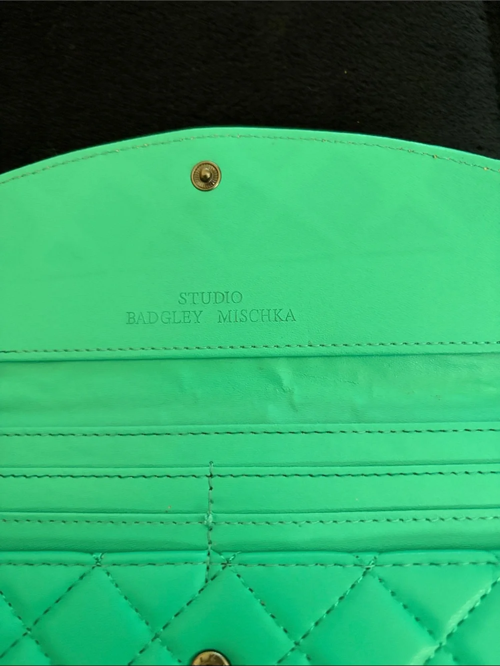 Badgley Mischka Quilted Turquoise Envelope Wallet with Logo